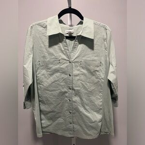 Croft & Barrow Mint Green Collared Button Down Front Pockets Stretch Blouse XL